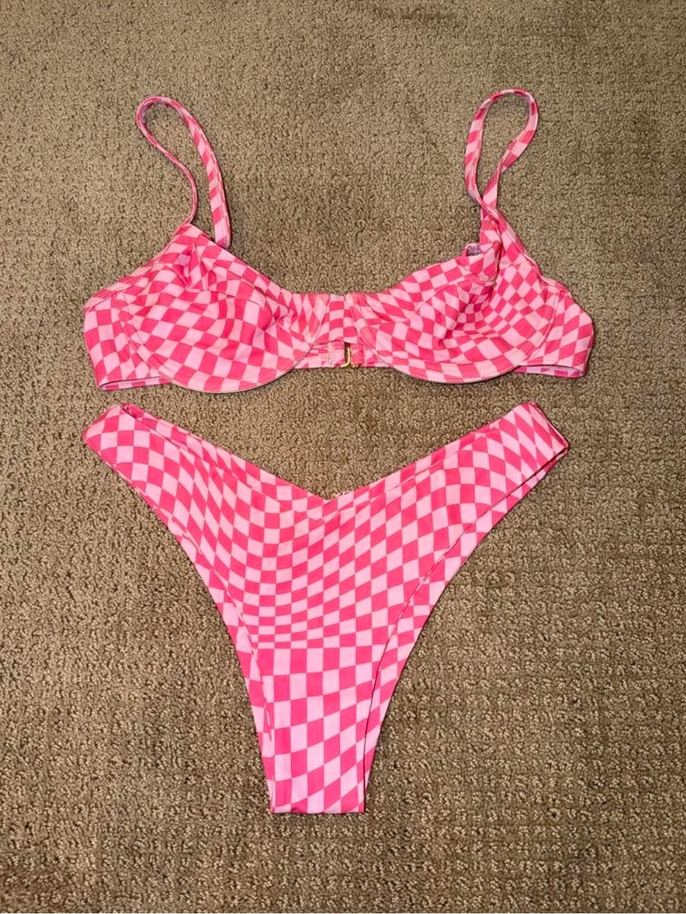 Skatie Pink Checkerboard Two-Piece Swim Bikini